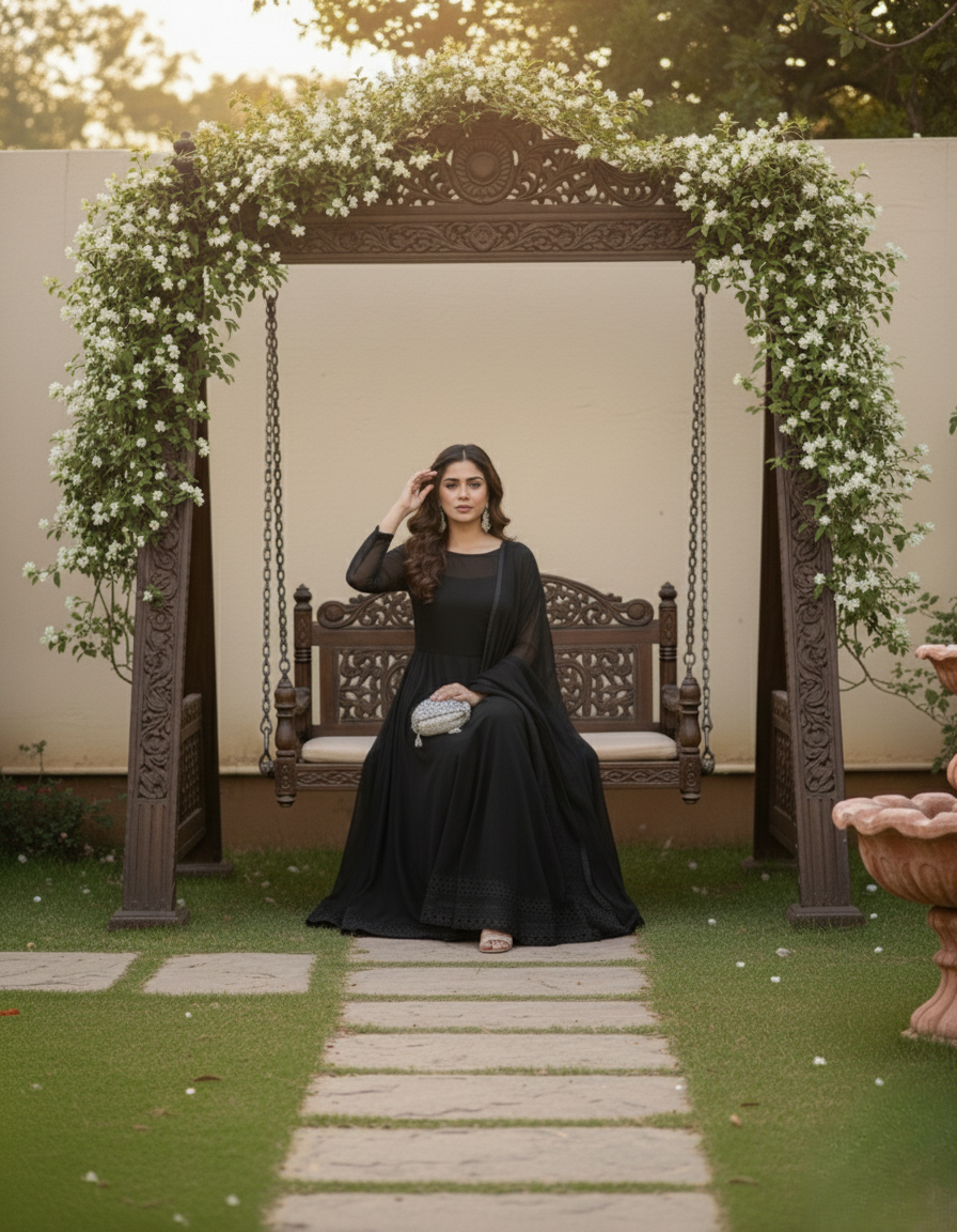 Grace in Every Fold Black Georgette Anarkali Set