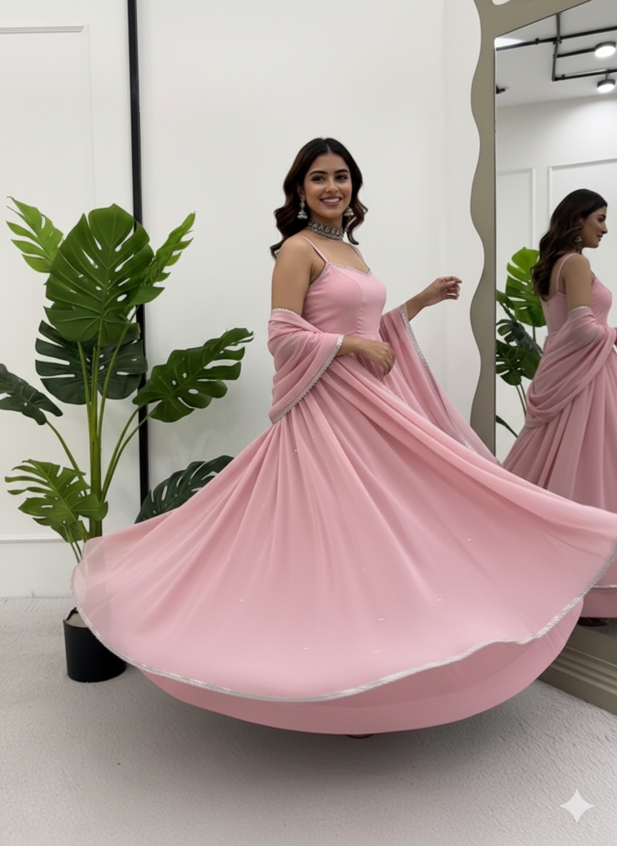 The Serene Sky Crunch Silk Anarkali Gown Set