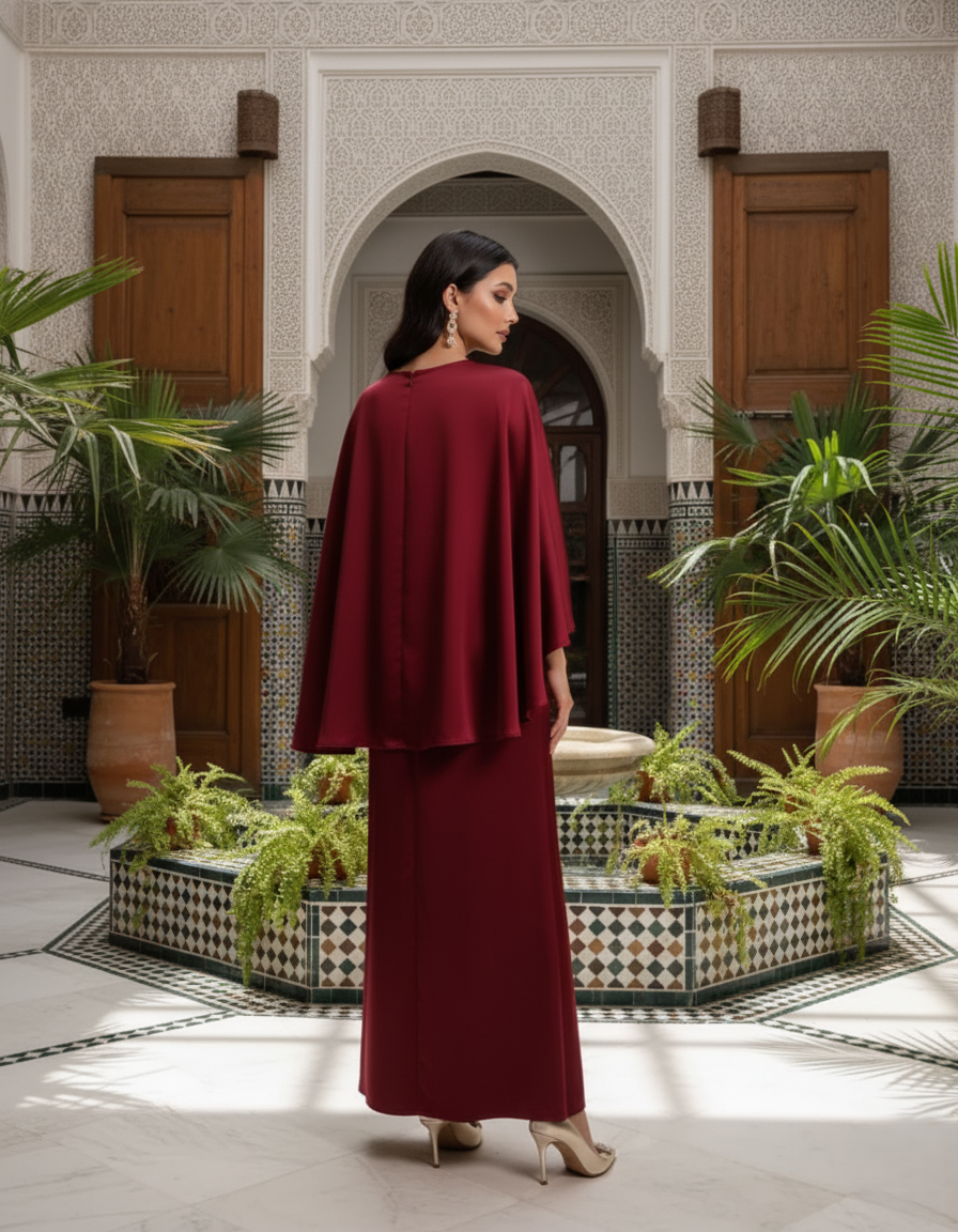 Ethereal Wine Drape Gown