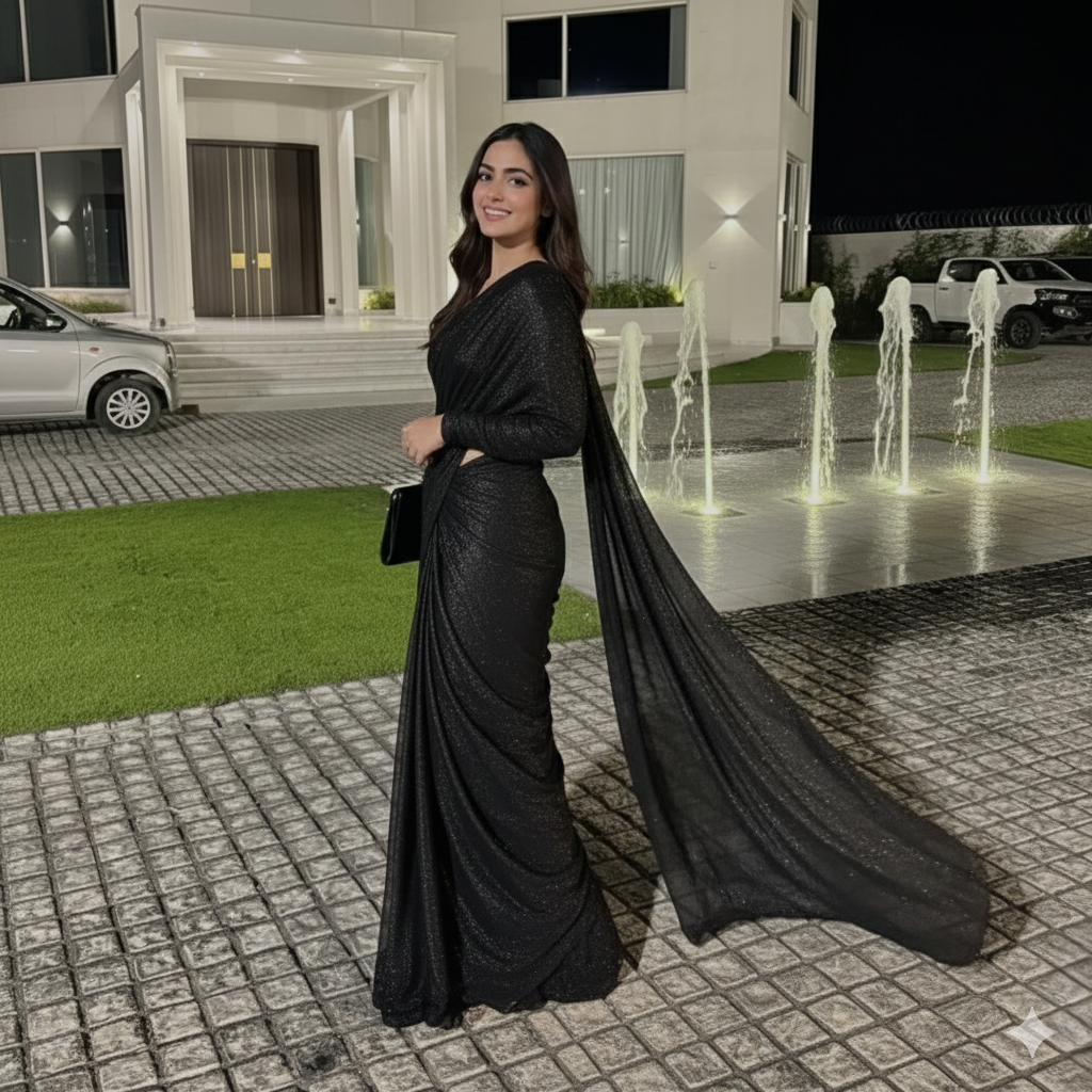 Sparkle Moonlight Saree - Glamorous Black Evening Wear