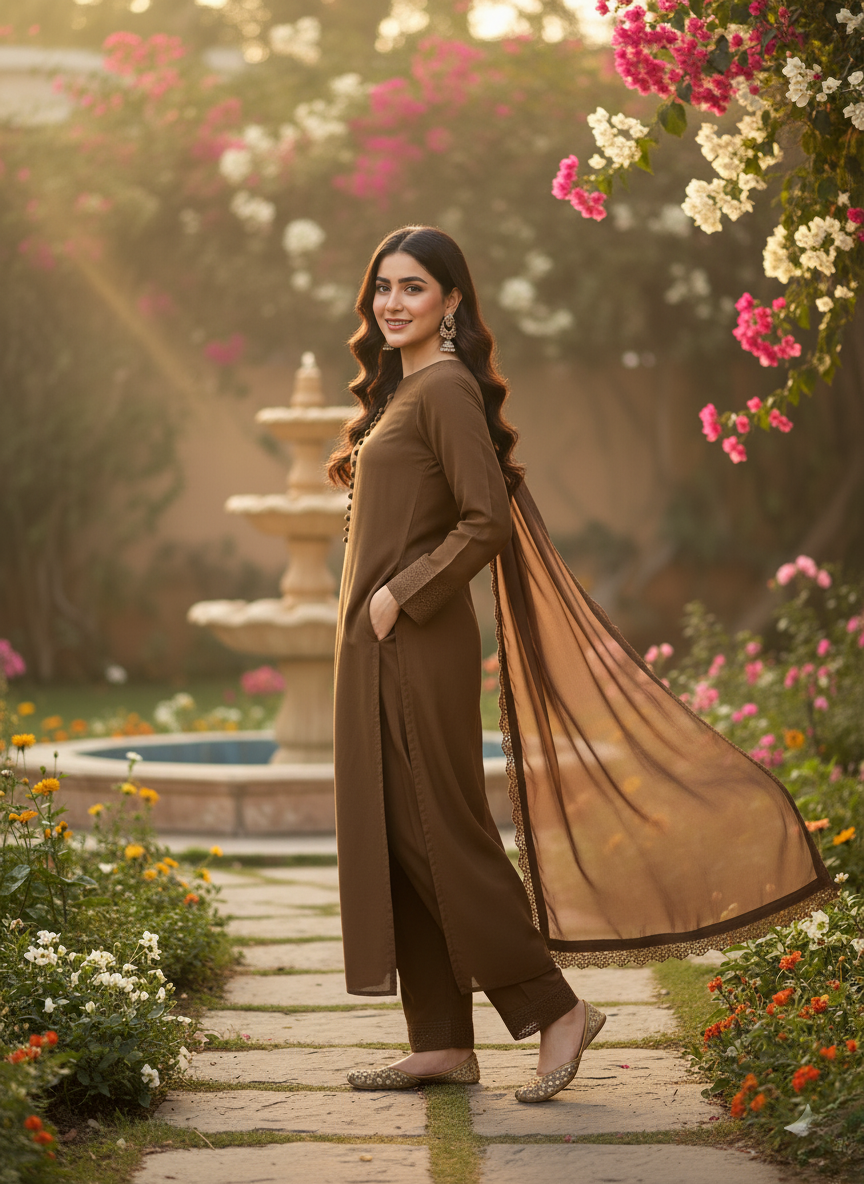 Pakistani Kurta pant set with chiffon Dupatta