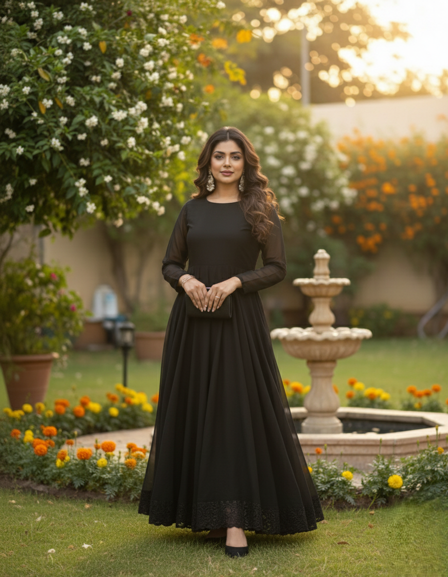 Grace in Every Fold Black Georgette Anarkali Set
