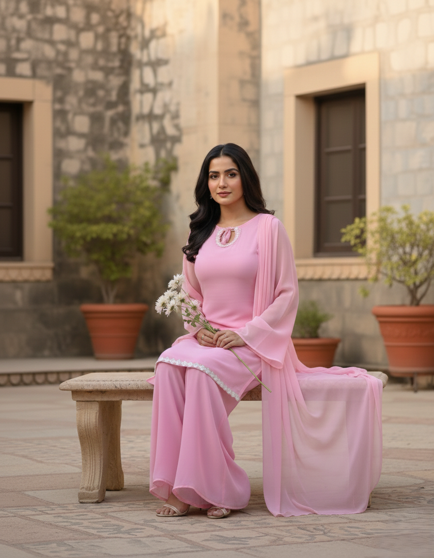 Gulnaar Pink Palazzo Set