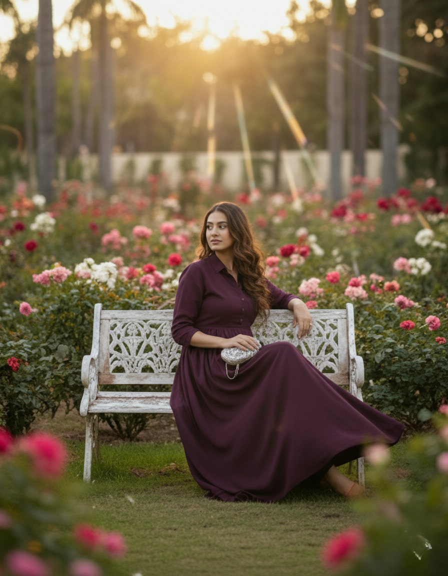 Women's Wine Rayon Long Shirt-Style Office Wear Dress with Front Slit