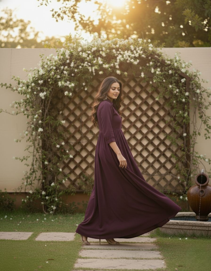 Women's Wine Rayon Long Shirt-Style Office Wear Dress with Front Slit