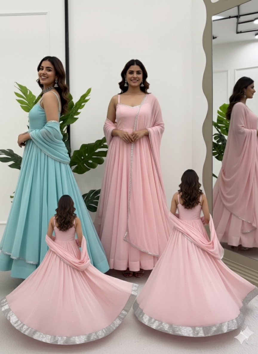 The Serene Sky Crunch Silk Anarkali Gown Set
